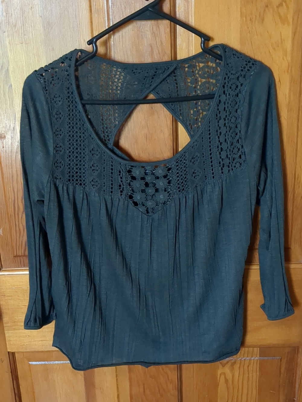 American Eagle Women's Crochet  3/4 Long Sleeve  Top - Charcoal Small